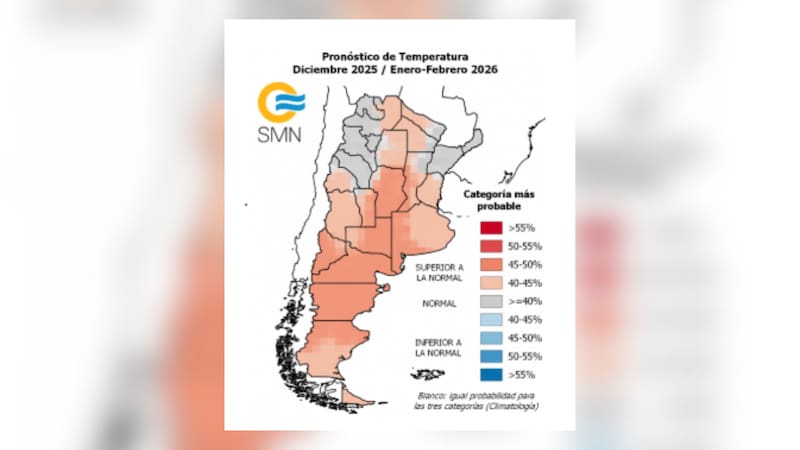 Se viene un verano repleto de olas de calor y temperaturas “superiores a lo normal” en todo el país: cuáles son zonas más afectadas
Fuente: SMN