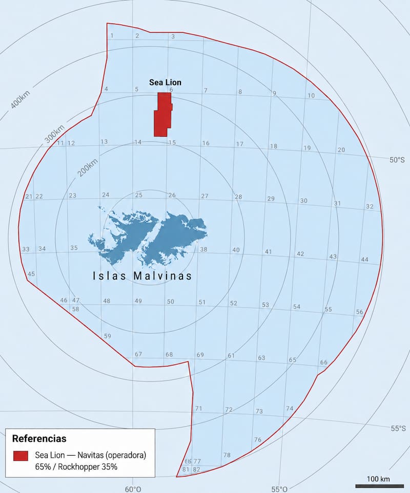 El área donde Rockhopper y Navitas tienen previsto operar el proyecto Sea Lion desde 2028