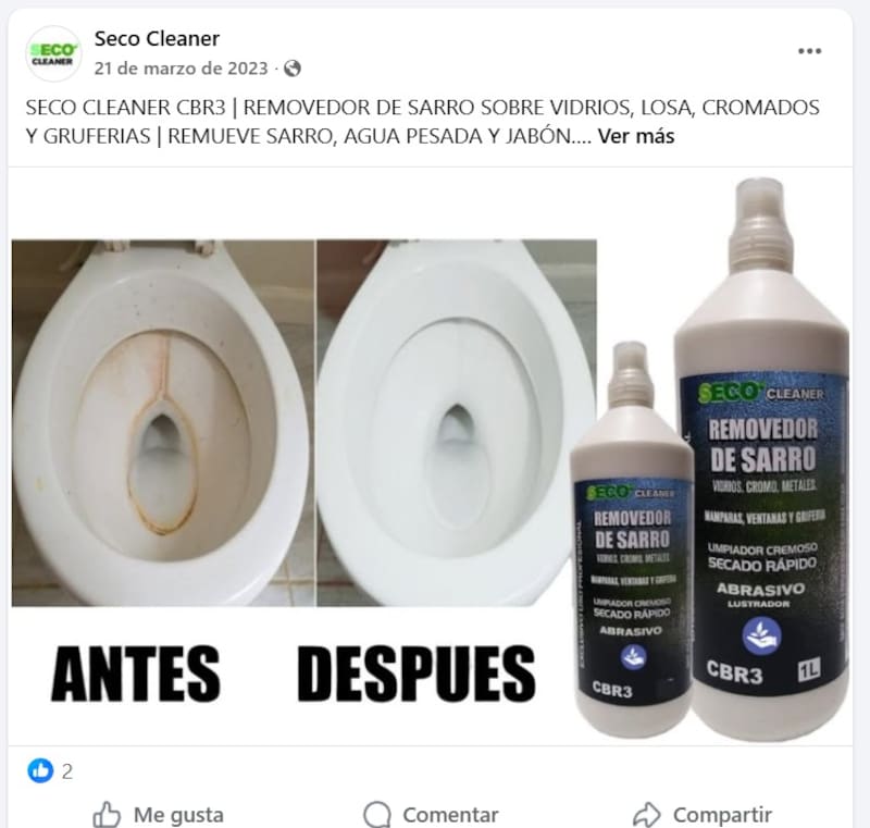 Publicación en Facebook promocionando los productos de Seco Cleaner.