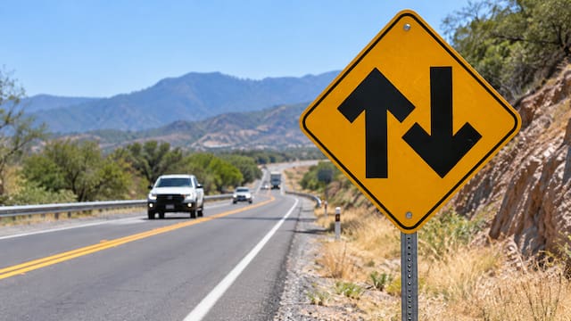 Qué significa la señal amarilla con dos flechas negras en sentidos opuestos y cuándo advierte sobre doble circulación