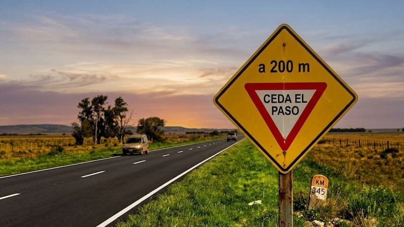 Qué significa la señal de tránsito de cartel amarillo con un triángulo rojo y blanco: por qué es importante reconocerla, según las normas viales de Argentina.