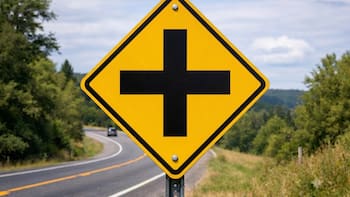 Un cartel con una cruz negra sobre fondo amarillo: qué significa esta señal de tránsito y porqué es importante para los conductores