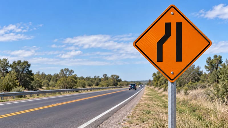 Estrechamiento de calzada en una ruta.