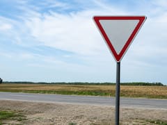 Qué significa la señal de tránsito que lleva un triángulo invertido con borde rojo y centro blanco
