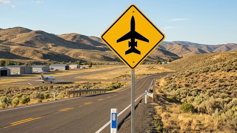 Cuál es el significado de la señal de tránsito amarilla con un avión.