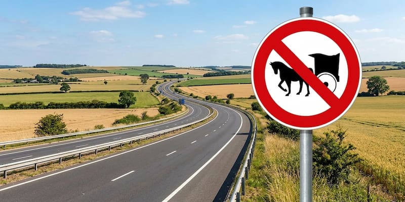Esta cartelería establece la prohibición absoluta de ingreso y desplazamiento para vehículos impulsados por animales.