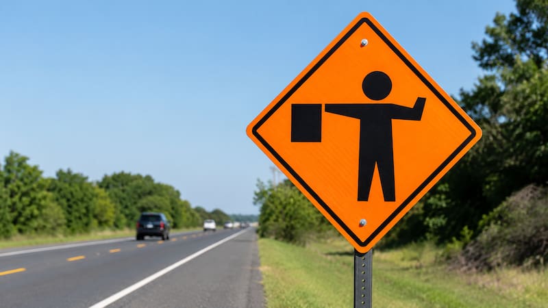 La señal suele colocarse cerca de zonas de obras.