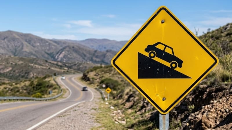 Qué significa la señal de tránsito de un auto que baja por un triángulo y por qué es importante