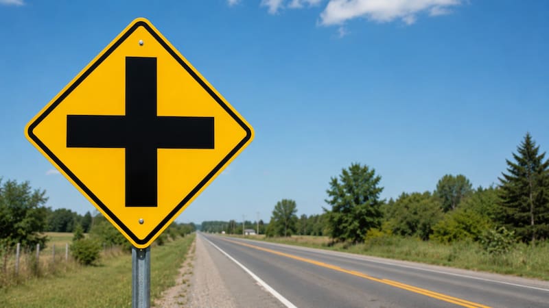 Qué significa la señal de tránsito con una cruz negra sobre un fondo amarillo y por qué es importante. (Representación creada con IA)