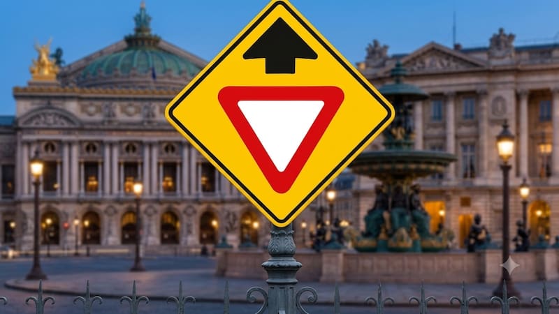 El rombo amarillo con un triángulo invertido funciona como una advertencia para que los conductores se preparen antes de llegar a un cruce vial.