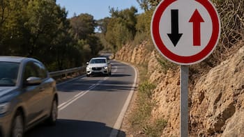 Qué significa la señal de tránsito con una flecha negra hacia abajo y una flecha roja hacia arriba
