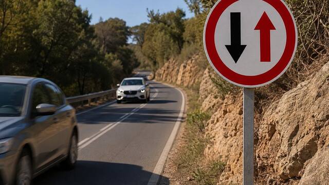 Qué significa la señal de tránsito con una flecha negra hacia abajo y una flecha roja hacia arriba
