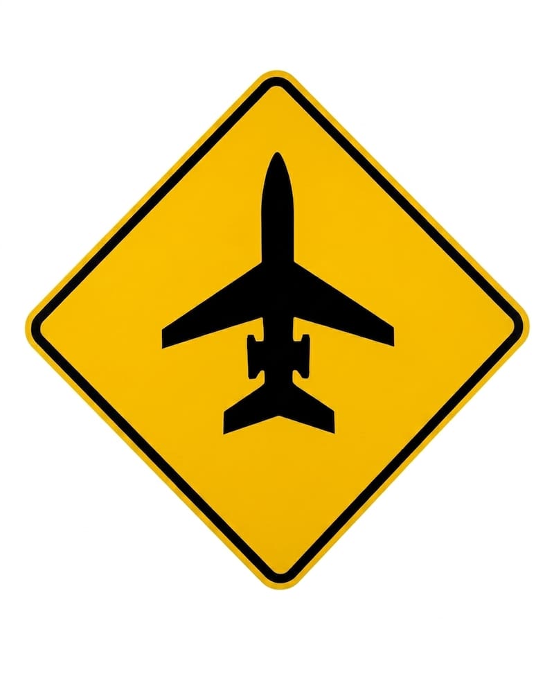Qué significa la señal de tránsito amarilla con un avión.