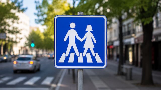 Pocos lo saben | Qué significa la señal de tránsito con dos personas de la mano sobre un fondo azul y por qué es tan importante