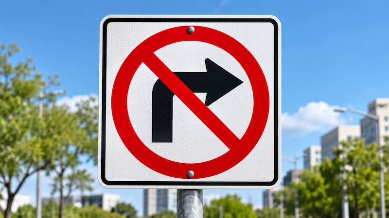 Conocer qué indica esta señal permite anticipar la maniobra correcta al llegar a una intersección y evitar realizar un giro que se encuentra expresamente prohibido. (Imagen ilustrativa generada con IA)