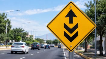 Qué significa la señal de tránsito con una flecha señalando hacia arriba y dos mirando hacia abajo