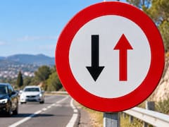 Qué significa la señal circular con una flecha negra y otra roja y quién tiene prioridad en un estrechamiento