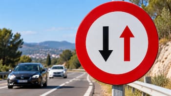 Qué significa la señal circular con una flecha negra y otra roja y quién tiene prioridad en un estrechamiento