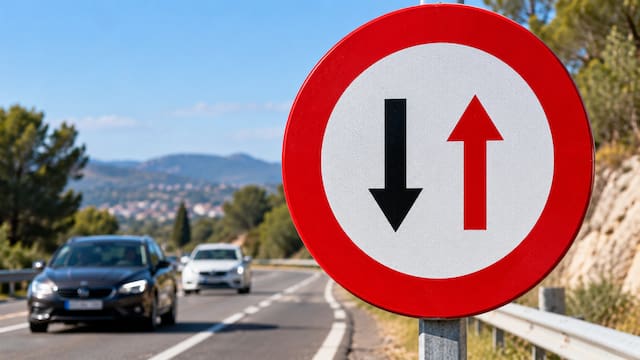 Qué significa la señal circular con una flecha negra y otra roja y quién tiene prioridad en un estrechamiento