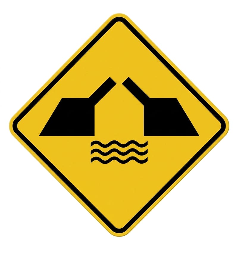 Qué significa la señal del rombo amarillo con ondas de agua.