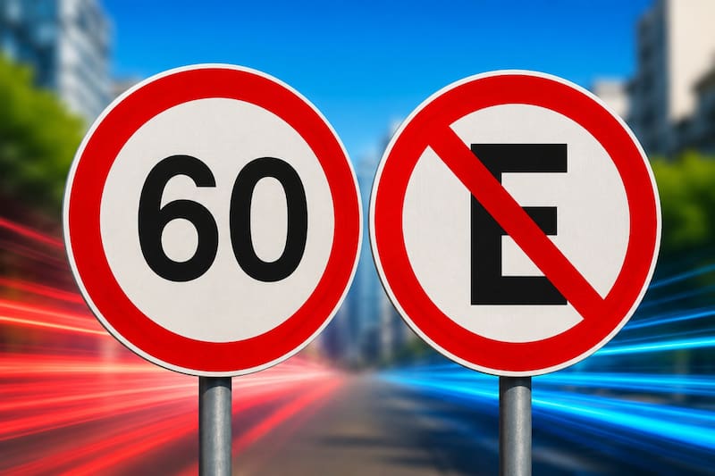 Las señales con círculo rojo indican prohibiciones o restricciones que todos los conductores deben cumplir. (Imagen ilustrativa creada con IA)