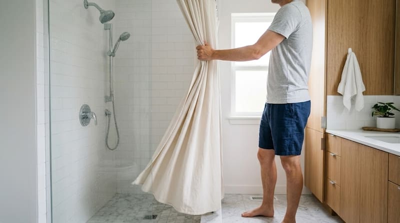 Keeping it open also allows air to circulate around more of the curtain, which can help it dry faster and more evenly.