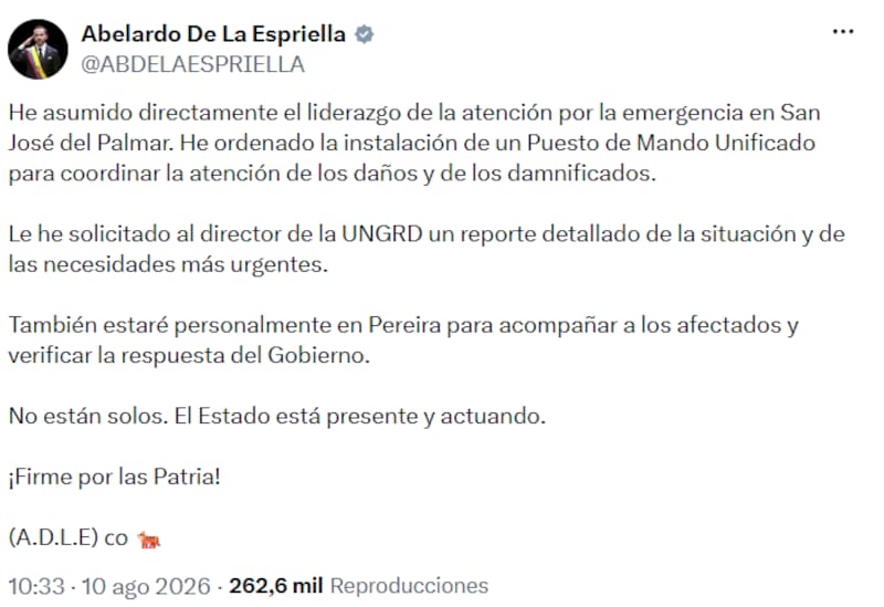 Abelardo De La Espriella se pronunció tras el fuerte sismo y confirmó nuevas medidas para coordinar la atención de la emergencia en las zonas afectadas.
