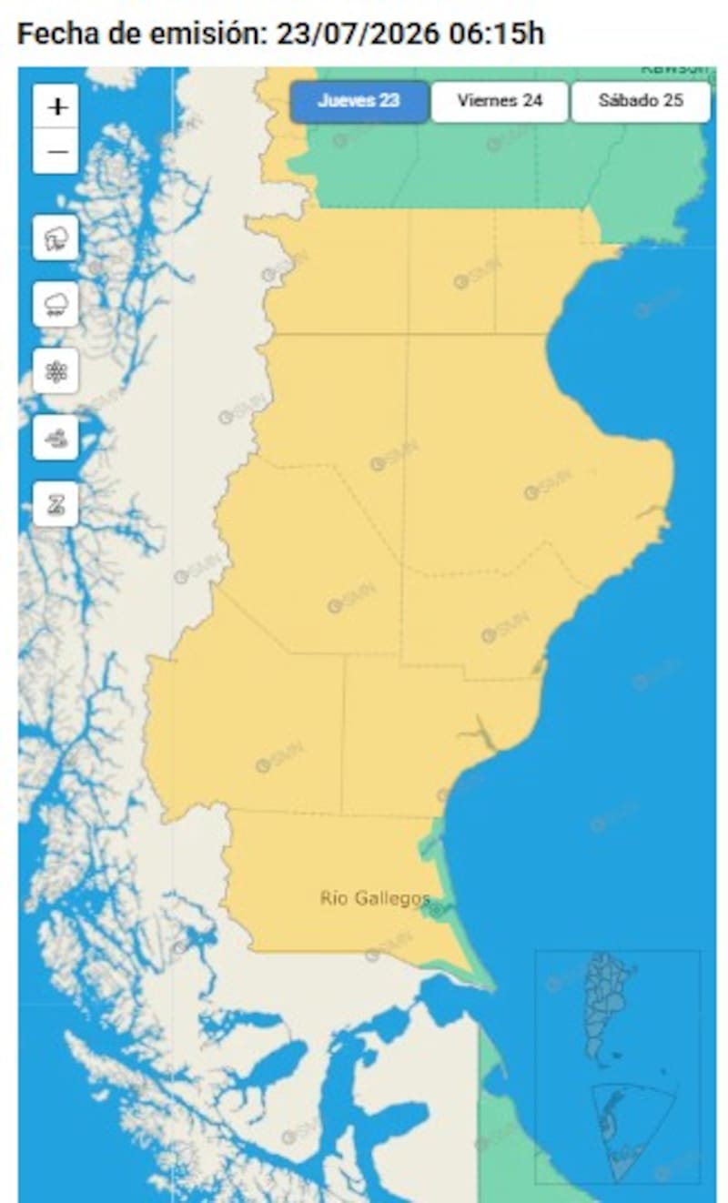 Hay alerta roja por tormenta y nevadas en Santa Cruz y Chubut.