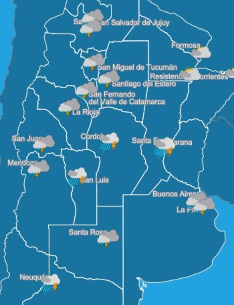 Pronóstico del tiempo para el sábado. Fuente: SMN.