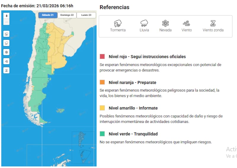 La alerta del SMN por fuertes tormentas.