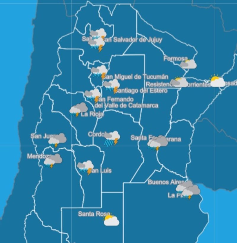 Una fuerte tormenta golpeará diversas provincias durante la tarde del jueves 11. Fuente: SMN.