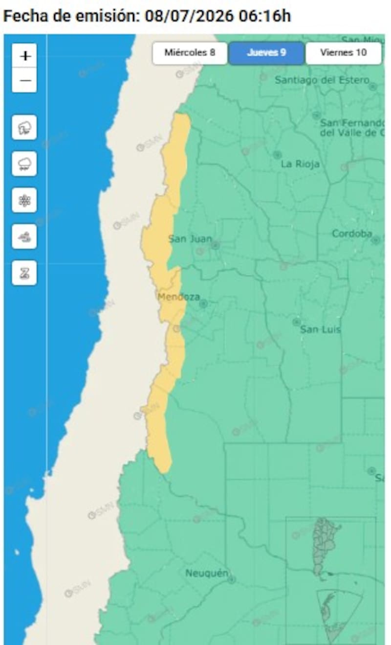 El norte de Mendoza y el centro de San Juan seguirán afectados por viento zonda.
