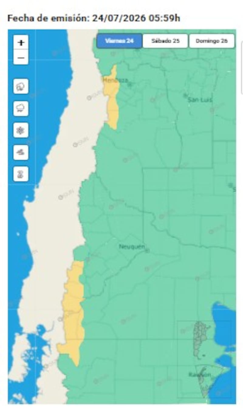 Los alertas amarillos para este viernes 24 de julio.
