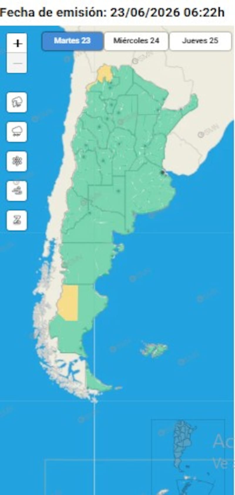 El Servicio Meteorológico Nacional anunció una alerta amarilla por nevadas en Santa Cruz.