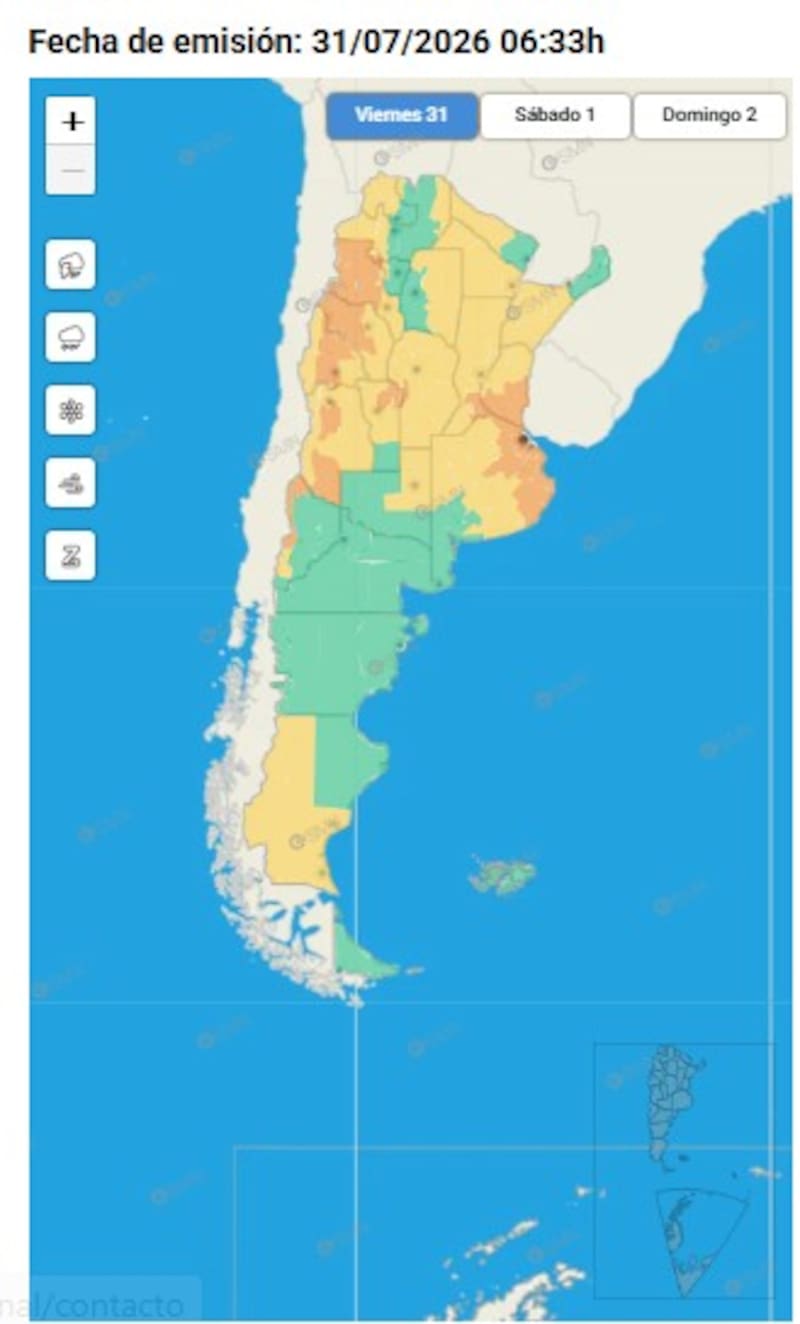 Todas las alertas del Servicio Meteorológico Nacional para este viernes 31 de julio.