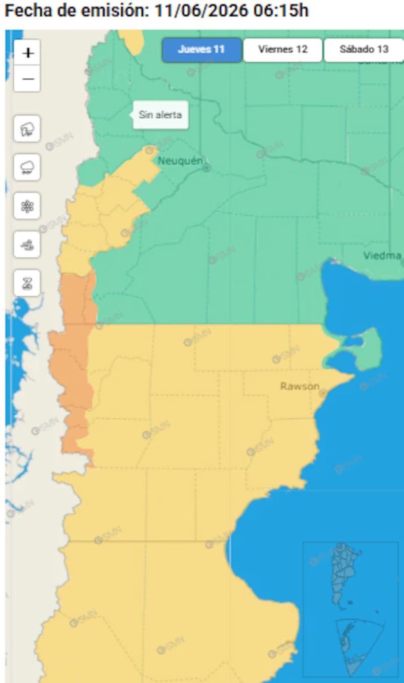 Parte de Río Negro, Chubut y Neuquén quedarán bajo un período prolongado de inestabilidad climática, en la zona de la Cordillera y con alerta naranja por nevadas.