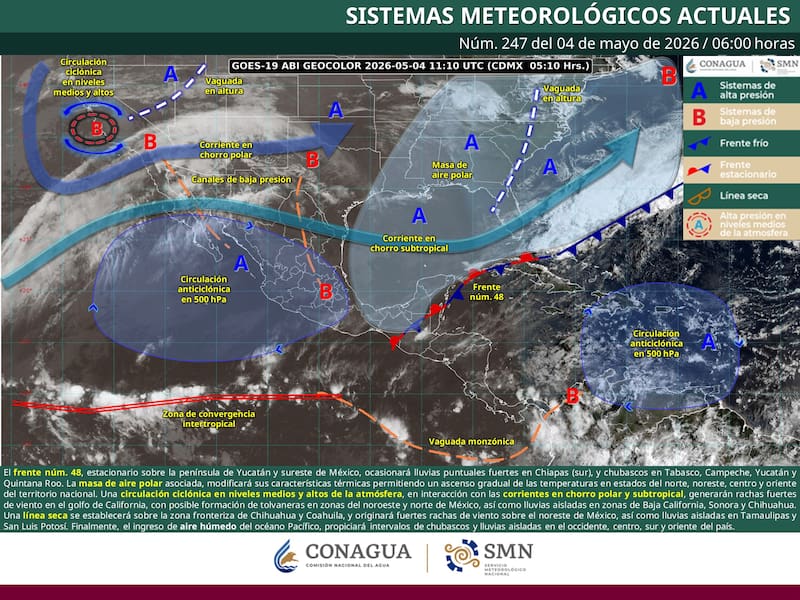 El pronóstico del tiempo que difundió el SMN para el lunes 4 de mayo en la República Mexicana. (Foto: Archivo)
