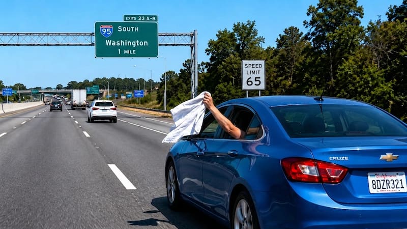 Sostener una tela blanca desde la ventana de un coche qué significa y para qué se usa