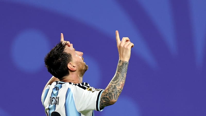 (260617) -- KANSAS CITY, June 17, 2026 (Xinhua) -- Lionel Messi of Argentina celebrates his score during the group J match between Argentina and Algeria at the FIFA World Cup 2026 at Kansas City Stadium in Kansas City, the United States, June 16, 2026. (Xinhua/Li Ming)