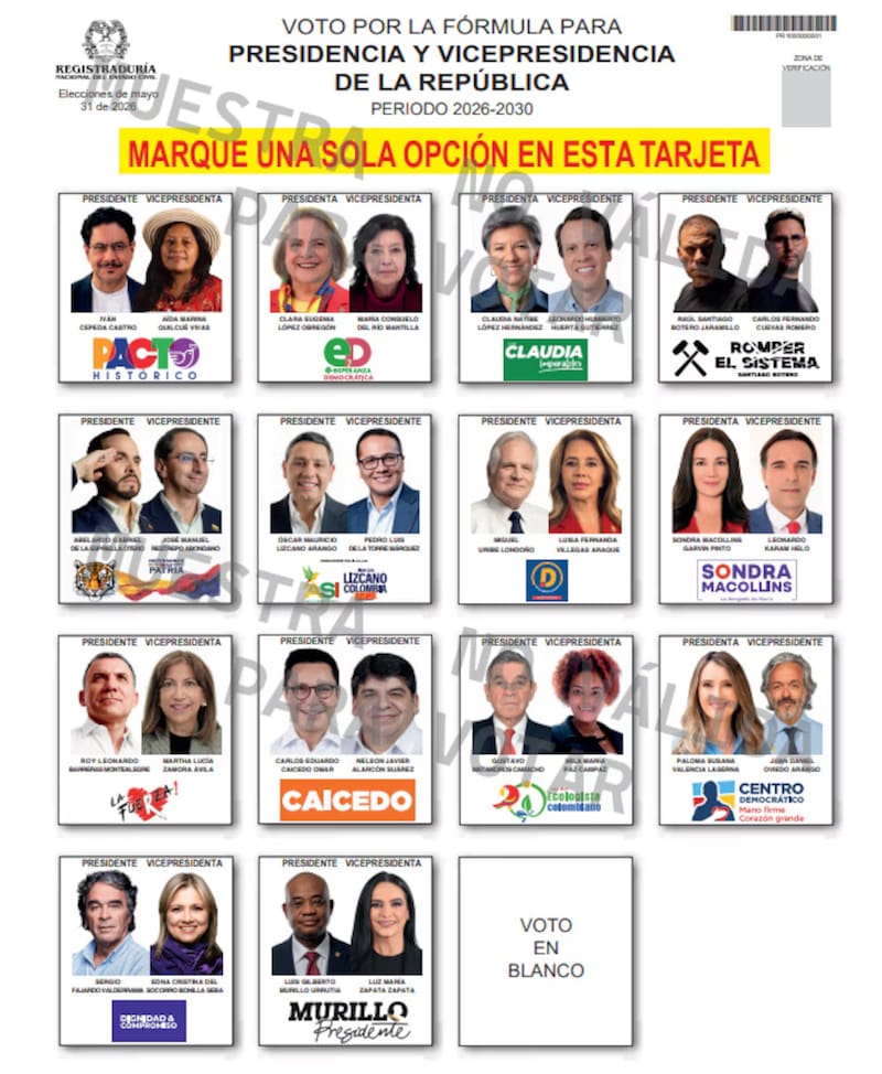 Así quedó el tarjetón para las elecciones en Colombia.