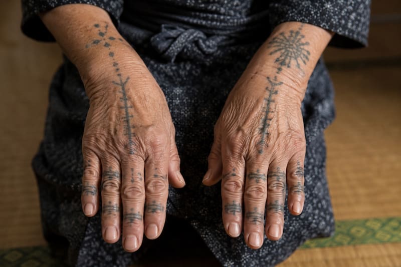 El hajichi consiste en una serie de tatuajes realizados principalmente sobre las manos, los dedos y las muñecas de las mujeres del antiguo Reino de Ryukyu. (Fuente: imagen ilustrativa creada con IA)