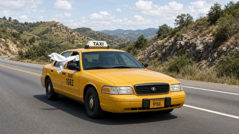 Un pedazo de tela blanca colgando de la ventana de un taxi: para qué sirve y cuál es su significado. (Representación creada con IA)
