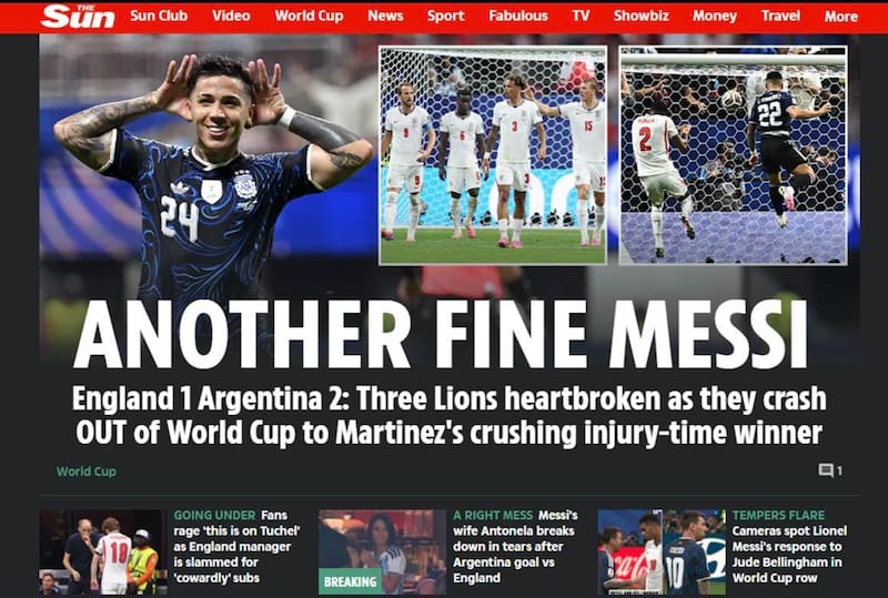The Sun ironizó con "Another Fine Messi" tras la eliminación inglesa.