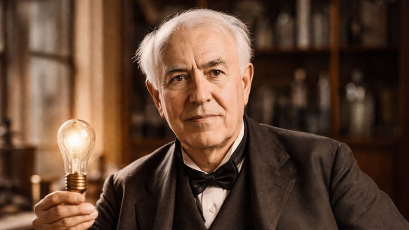 Thomas Edison, inventor estadounidense: “No fracasé, solo encontré 10.000 maneras que no funcionan”. (Representación creada con IA)