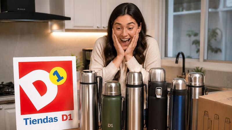 Tiendas D1 sumó un nuevo termo de acero inoxidable a su catálogo de hogar. El producto cuesta $29.900 y tiene capacidad de un litro.