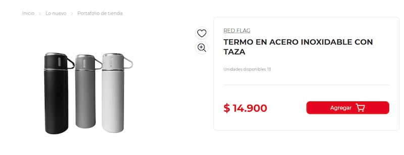 El termo en acero inoxidable con taza de Red Flag se vende en Tiendas D1 por $14.900, sujeto a disponibilidad de inventario.
