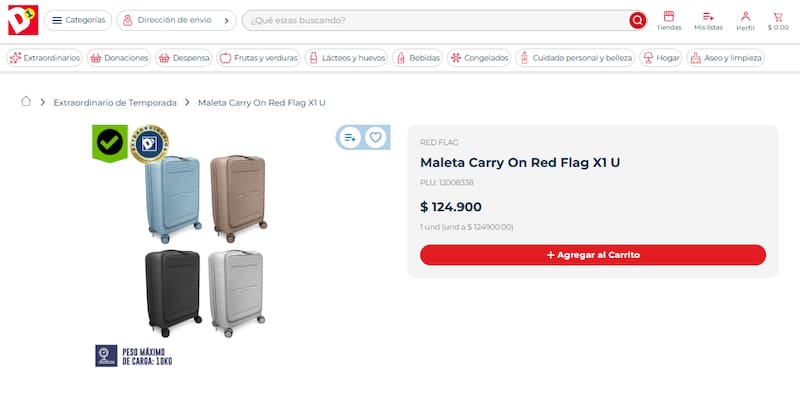 Tiendas D1 tiene la carry-on ideal para viajar al exterior: cuesta menos de $125.000 y aguanta hasta 10 kg.