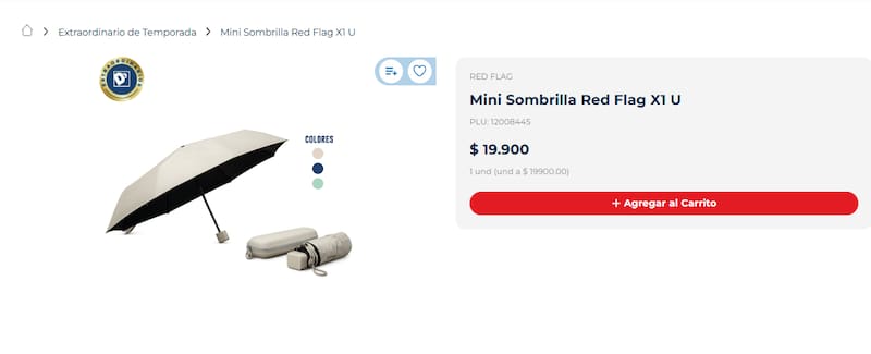 La mini sombrilla RedFlag está diseñada para facilitar su transporte durante viajes y actividades cotidianas.