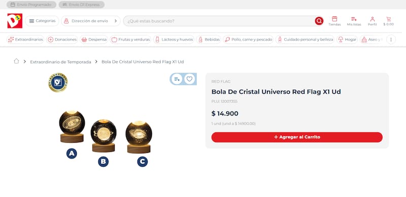D1 incorporó una curiosa bola de cristal a su catálogo de productos Extraordinarios. El artículo se vende por unidad y tiene un precio de $14.900.