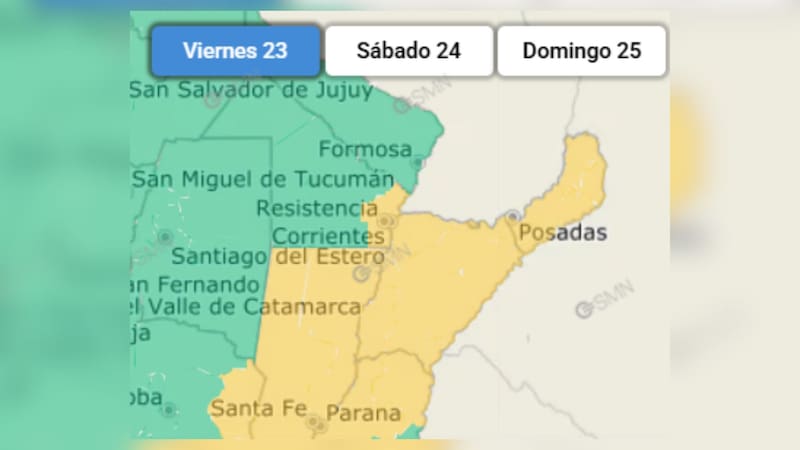 La alerta meteorológica amarilla en Corrientes y Misiones.
